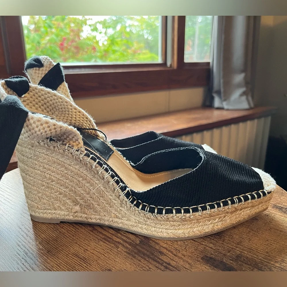 NEW ZARA Ankle Tie Raffia Espadrille Wedge Sandals, 10 - Picture 2 of 12